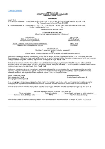 Thumbnail Essential Utilities
 10-Q Quarterly Report FY2024 