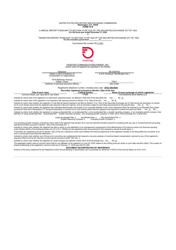 Miniature Frontier Communications 10-K Rapport annuel 2024