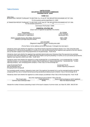 Thumbnail Essential Utilities
 10-Q Quarterly Report FY2025 