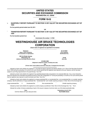 Miniature Wabtec 10-Q Rapport trimestriel 2013 