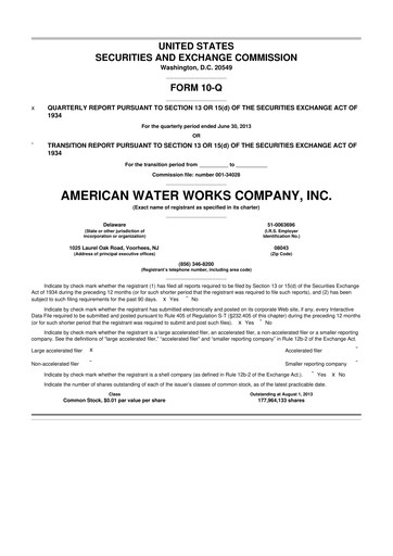 Thumbnail American Water 10-Q Quarterly Report FY2013 