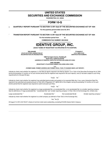 Thumbnail Identiv 10-Q Quarterly Report FY2013 