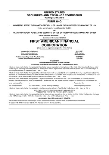 Miniature First American Financial Corporation 10-Q Rapport trimestriel 2013 