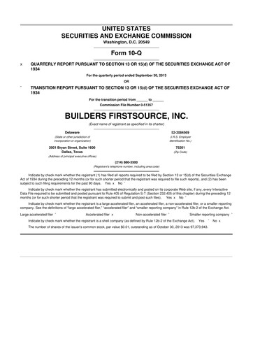 Miniature Builders FirstSource
 10-Q Rapport trimestriel 2013 