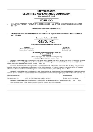 Thumbnail Gevo 10-Q Quarterly Report FY2013 