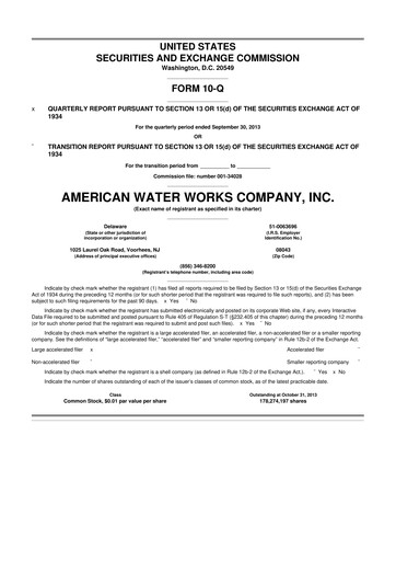 Thumbnail American Water 10-Q Quarterly Report FY2013 
