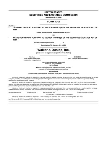 Thumbnail Walker & Dunlop

 10-Q Quarterly Report FY2013 