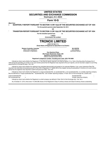 Thumbnail Tronox 10-Q Quarterly Report FY2013 
