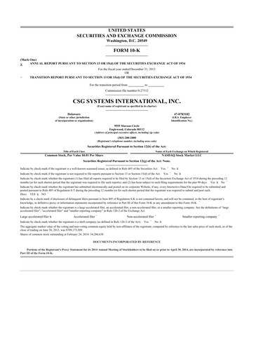 Miniature CSG International
 10-K Rapport annuel 2013