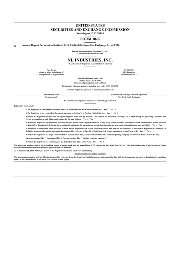 Thumbnail NL Industries 10-K Annual Report 2013