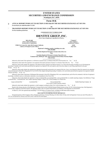 Thumbnail Identiv 10-K Annual Report 2013