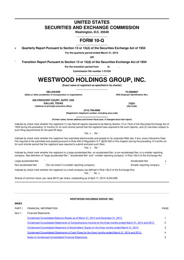 Thumbnail Westwood Holdings Group 10-Q Quarterly Report FY2014 