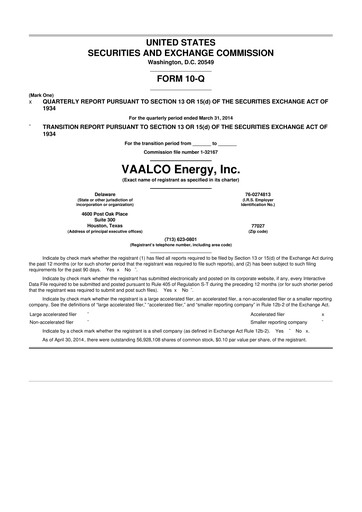 Thumbnail Vaalco Energy
 10-Q Quarterly Report FY2014 
