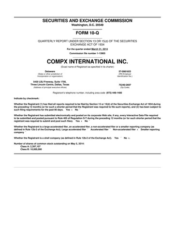 Thumbnail CompX International 10-Q Quarterly Report FY2014 