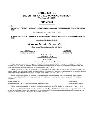 Vorschaubild Warner Music Group
 10-Q Quartalsbericht 2014 