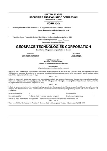 Thumbnail Geospace Technologies
 10-Q Quarterly Report FY2014 