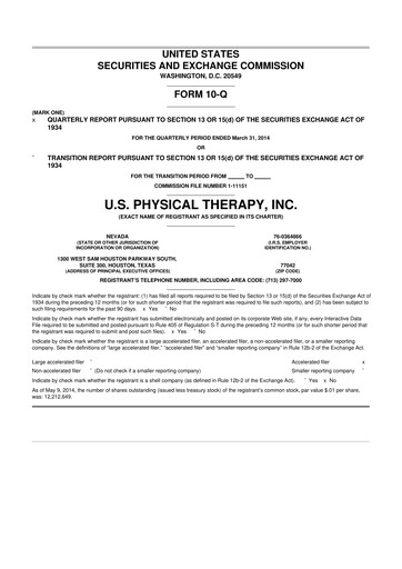Thumbnail U.S. Physical Therapy, Inc. 10-Q Quarterly Report FY2014 