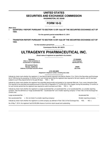 Thumbnail Ultragenyx Pharmaceutical 10-Q Quarterly Report FY2014 