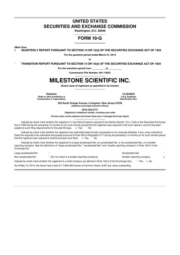 Thumbnail Milestone Scientific 10-Q Quarterly Report FY2014 