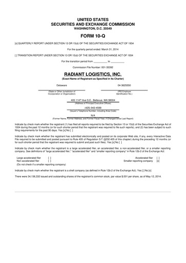 Thumbnail Radiant Logistics
 10-Q Quarterly Report FY2014 