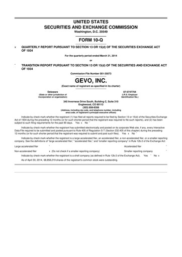 Thumbnail Gevo 10-Q Quarterly Report FY2014 