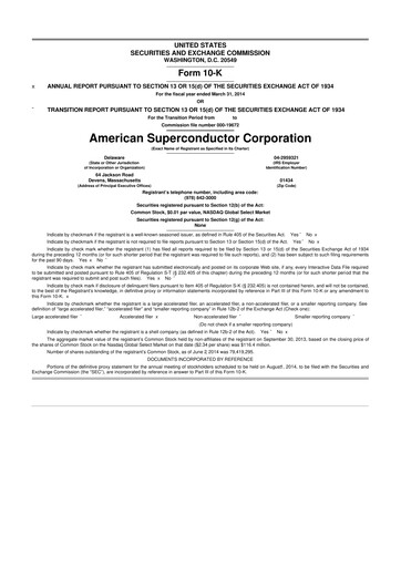 Thumbnail American Superconductor Corporation 10-K Annual Report 2013