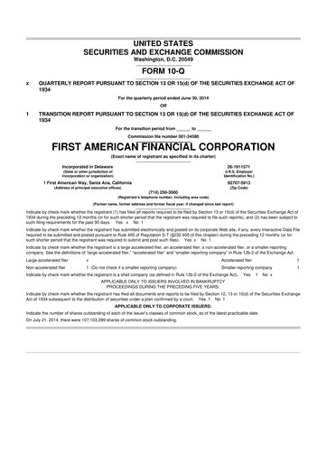 Miniature First American Financial Corporation 10-Q Rapport trimestriel 2014 