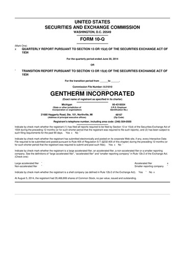 Vorschaubild Gentherm 10-Q Quartalsbericht 2014 