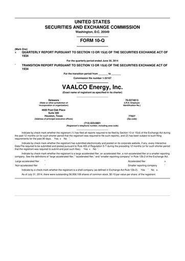 Thumbnail Vaalco Energy
 10-Q Quarterly Report FY2014 