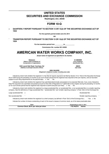 Thumbnail American Water 10-Q Quarterly Report FY2014 