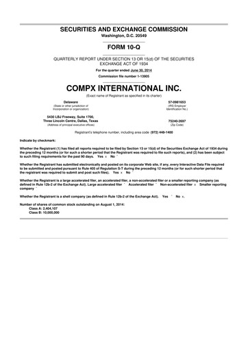 Thumbnail CompX International 10-Q Quarterly Report FY2014 