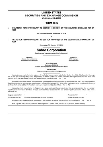 Miniature Sabre 10-Q Rapport trimestriel 2014 