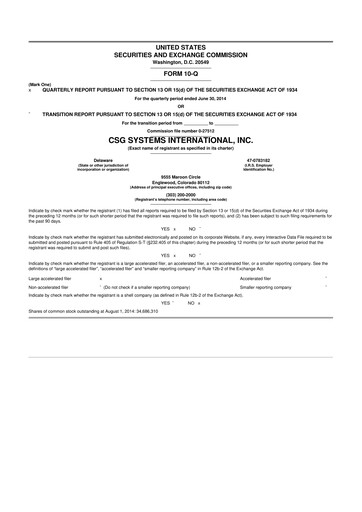 Thumbnail CSG International
 10-Q Quarterly Report FY2014 