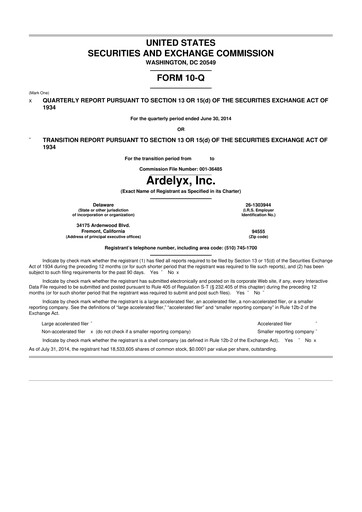 Thumbnail Ardelyx 10-Q Quarterly Report FY2014 