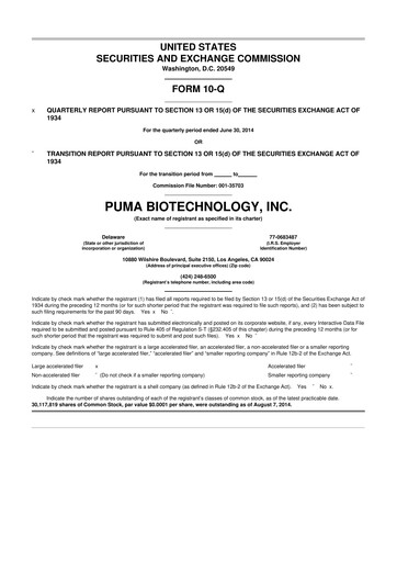 Miniature Puma Biotechnology 10-Q Rapport trimestriel 2014 