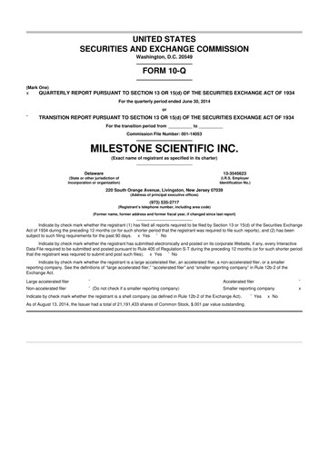 Thumbnail Milestone Scientific 10-Q Quarterly Report FY2014 