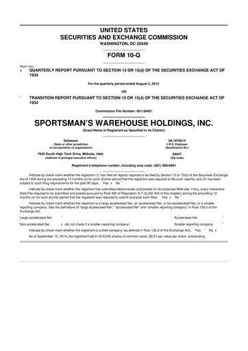 Thumbnail Sportsman's Warehouse 10-Q Quarterly Report FY2014 