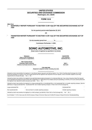 Thumbnail Sonic Automotive
 10-Q Quarterly Report FY2014 