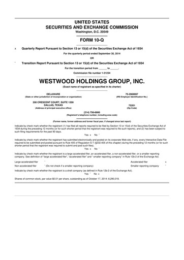 Thumbnail Westwood Holdings Group 10-Q Quarterly Report FY2014 