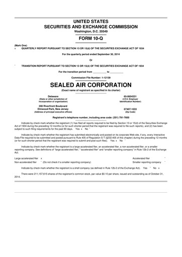 Thumbnail Sealed Air
 10-Q Quarterly Report FY2014 