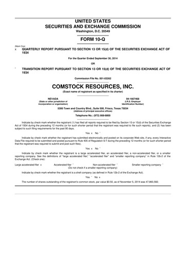 Thumbnail Comstock Resources 10-Q Quarterly Report FY2014 