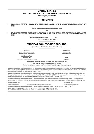 Vorschaubild Minerva Neurosciences
 10-Q Quartalsbericht  