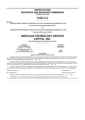 Thumbnail Hercules Capital
 10-Q Quarterly Report FY 