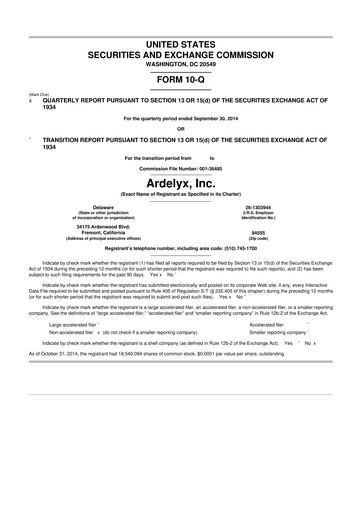 Thumbnail Ardelyx 10-Q Quarterly Report FY2014 