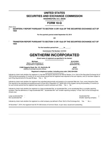 Vorschaubild Gentherm 10-Q Quartalsbericht 2014 