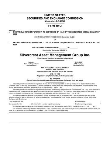 Thumbnail Silvercrest Asset Management Group 10-Q Quarterly Report FY2014 