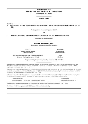 Thumbnail Evoke Pharma
 10-Q Quarterly Report FY2014 