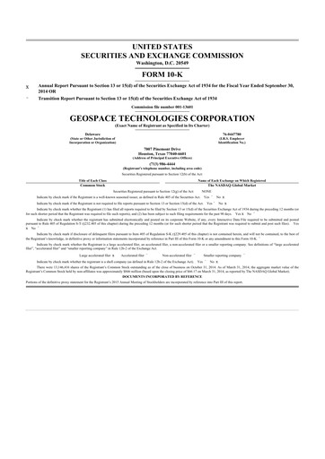 Thumbnail Geospace Technologies
 10-K Annual Report 2014