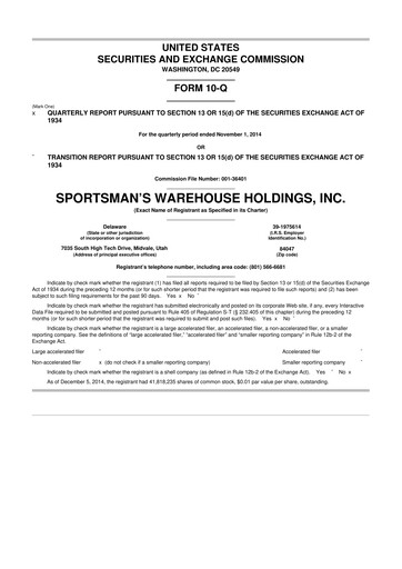 Thumbnail Sportsman's Warehouse 10-Q Quarterly Report FY2014 