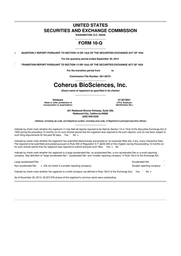 Thumbnail Coherus BioSciences
 10-Q Quarterly Report FY2014 